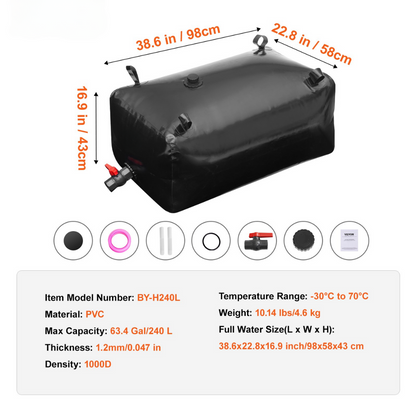 240L Portable Water Storage Bladder – Collapsible Emergency Water Reserve (63.4 Gal)