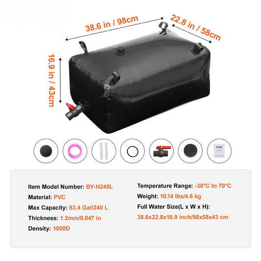 240L Portable Water Storage Bladder – Collapsible Emergency Water Reserve (63.4 Gal)