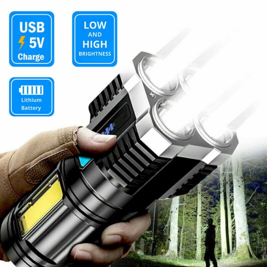 10,000 Lumen USB LED Flashlight – Blackout Tactical Rechargeable Torch