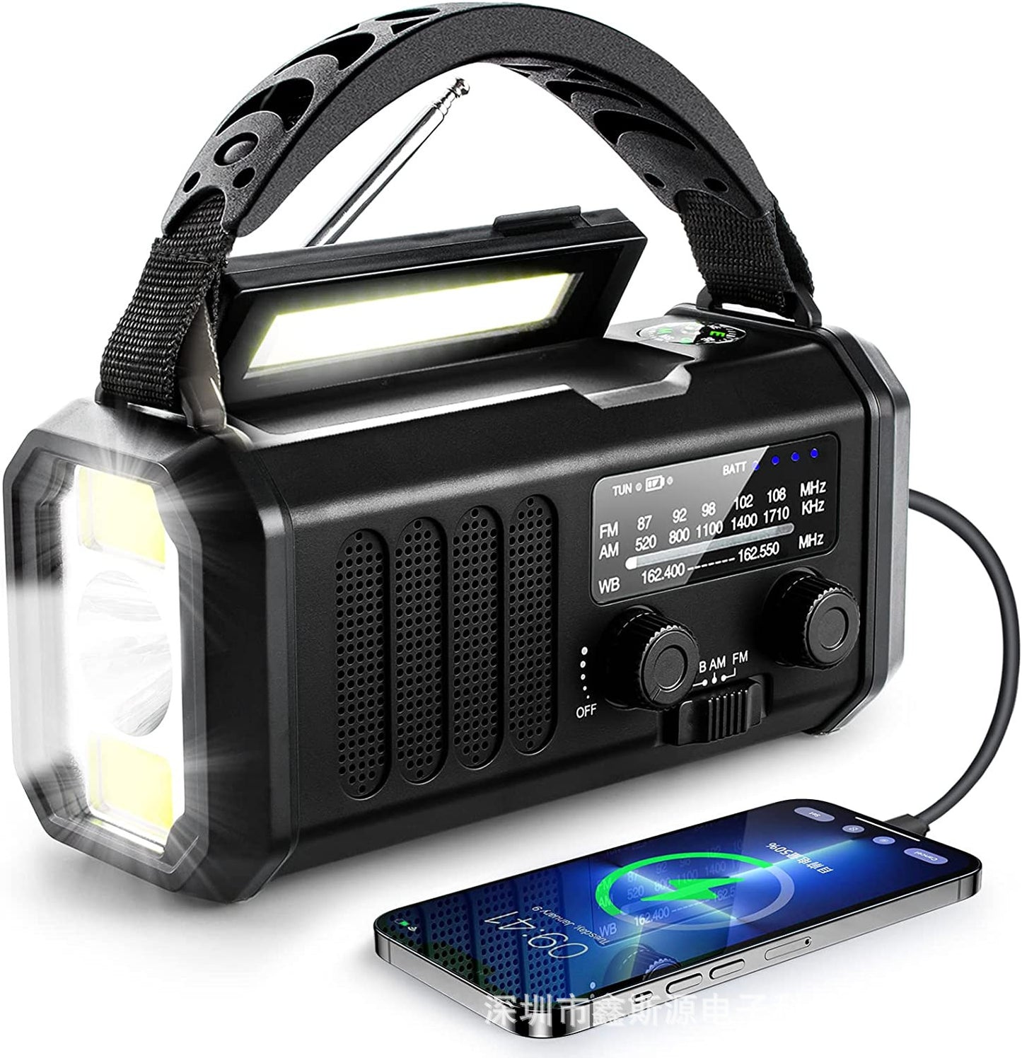 10000mAh Solar + Hand Crank Emergency Radio with Flashlight & Power Bank