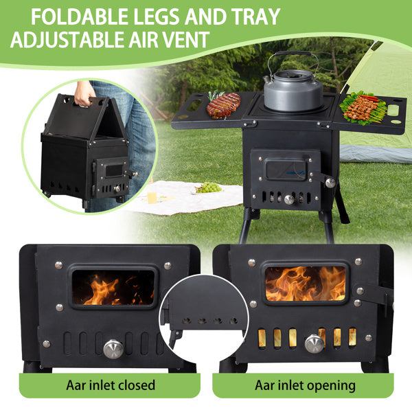 Multi-Fuel Stove with Chimney, Foldable Frame & Vent Control