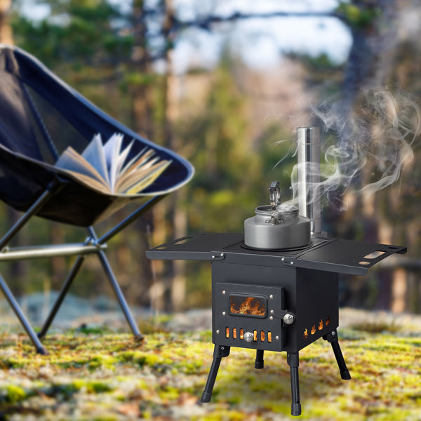 Multi-Fuel Stove with Chimney, Foldable Frame & Vent Control