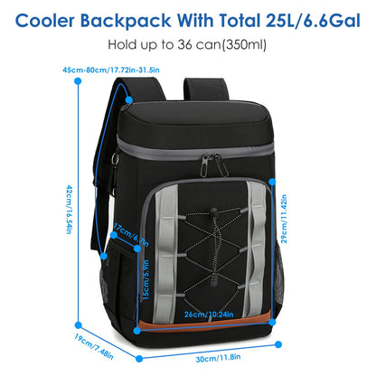 Leakproof 25L Insulated Backpack Water Resistant – Black/Grey