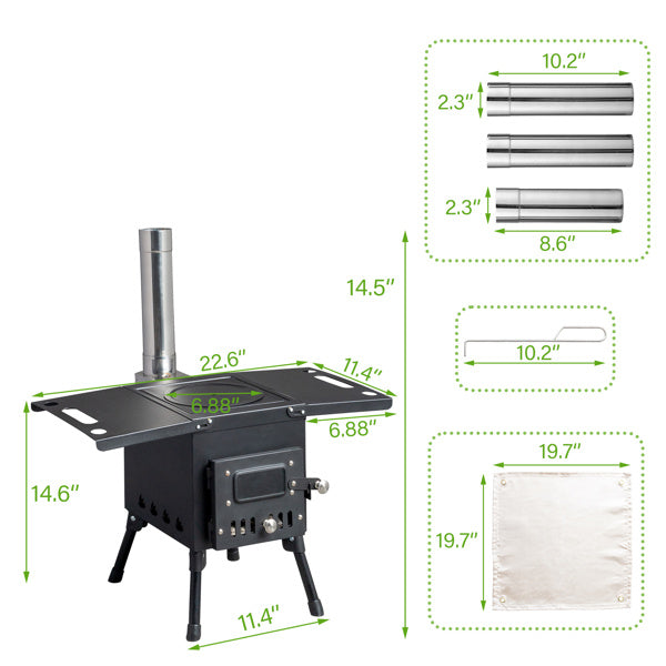 Multi-Fuel Stove with Chimney, Foldable Frame & Vent Control