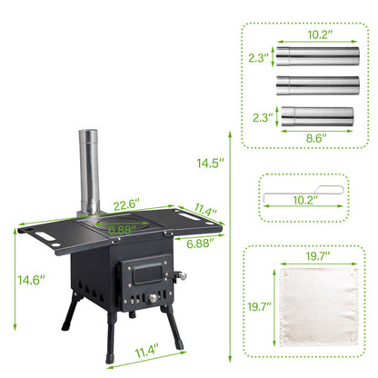 Multi-Fuel Stove with Chimney, Foldable Frame & Vent Control
