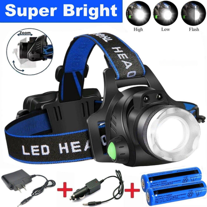 Rechargeable LED Headlamp – 990000LM, Zoomable, 3-Mode for Blackouts