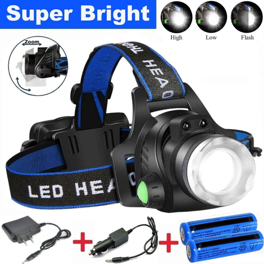 Rechargeable LED Headlamp – 990000LM, Zoomable, 3-Mode for Blackouts
