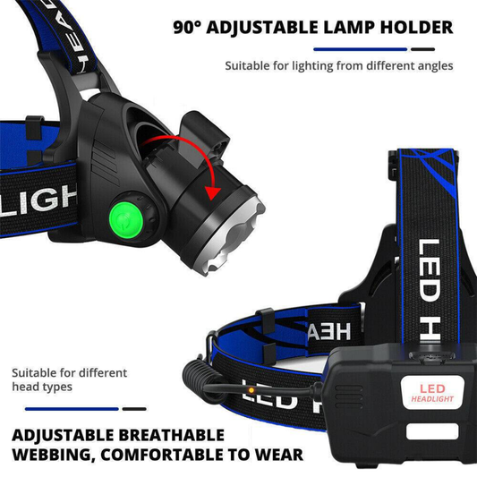 Rechargeable LED Headlamp – 990000LM, Zoomable, 3-Mode for Blackouts