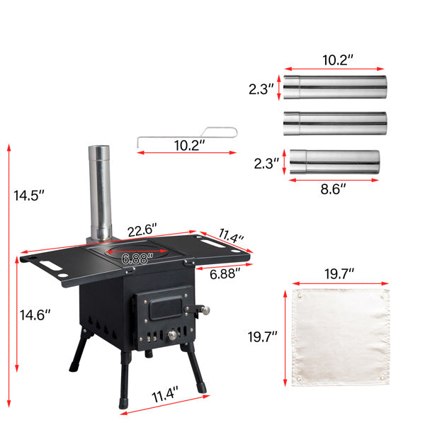 Multi-Fuel Stove with Chimney, Foldable Frame & Vent Control