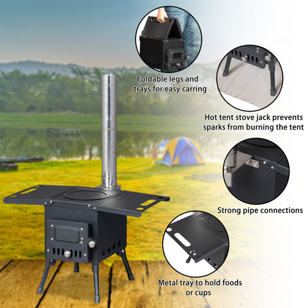 Multi-Fuel Stove with Chimney, Foldable Frame & Vent Control