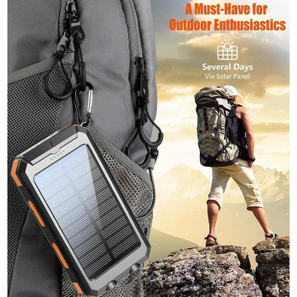 8 000 mAh Power Bank – Dual USB, Triple‑LED Flashlight & Solar Panel
