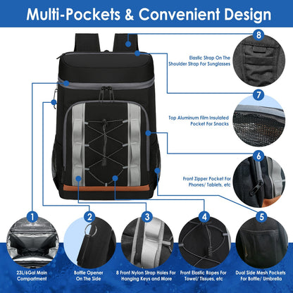 Leakproof 25L Insulated Backpack Water Resistant – Black/Grey