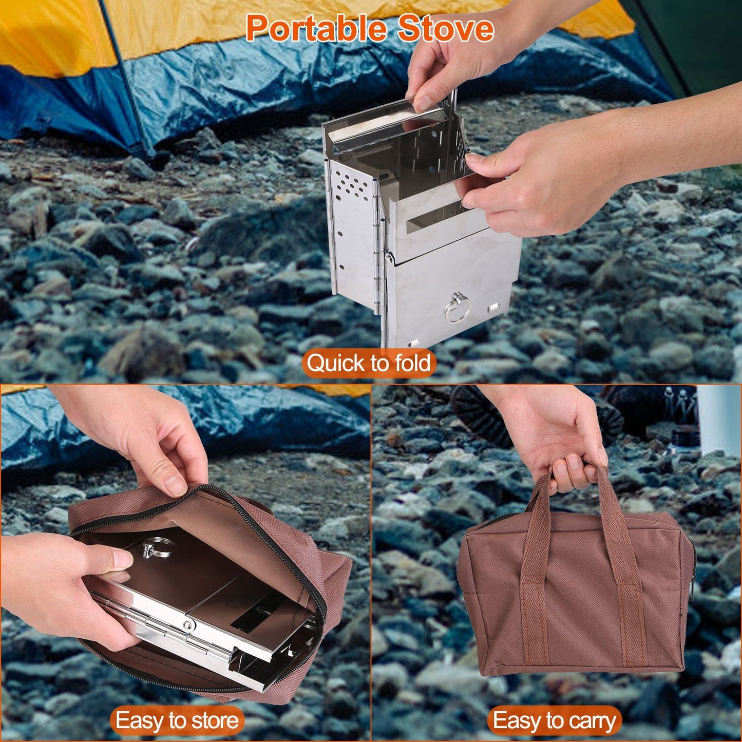 Compact Foldable Solid‑Fuel Stove with Carry Bag & Multi‑Fuel Support