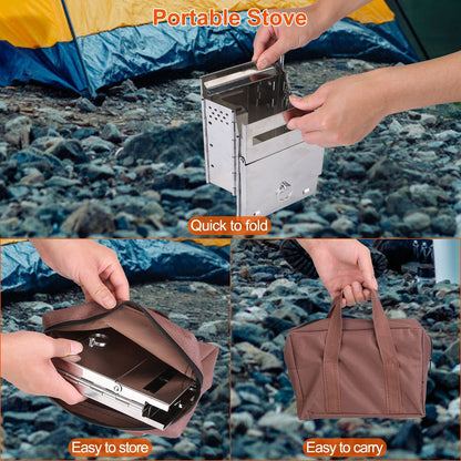 Compact Foldable Solid‑Fuel Stove with Carry Bag & Multi‑Fuel Support