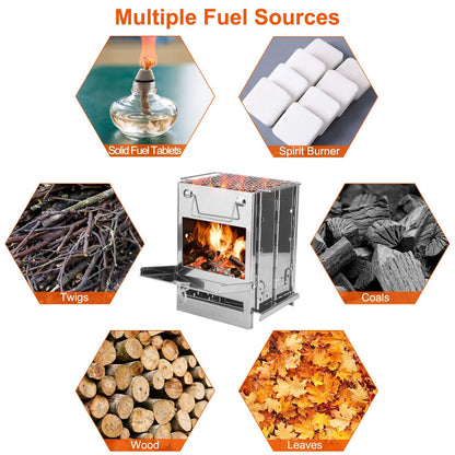 Compact Foldable Solid‑Fuel Stove with Carry Bag & Multi‑Fuel Support