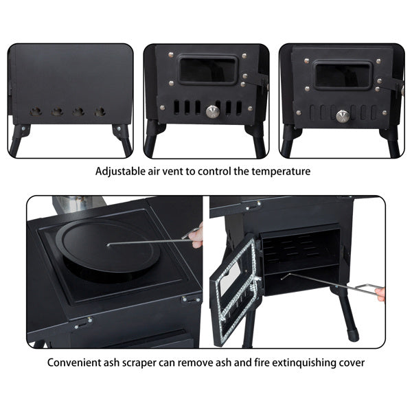Multi-Fuel Stove with Chimney, Foldable Frame & Vent Control