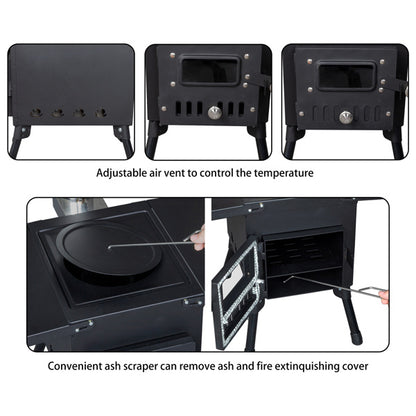 Multi-Fuel Stove with Chimney, Foldable Frame & Vent Control
