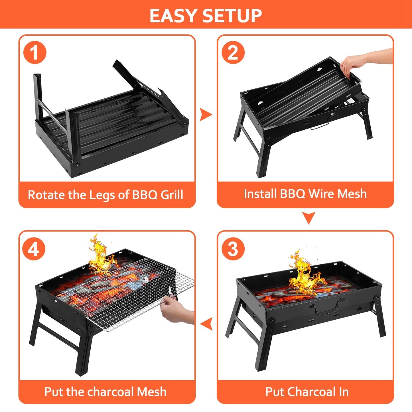 Fold‑Flat Charcoal Grill with Lid, Ventilation & Carry Handle