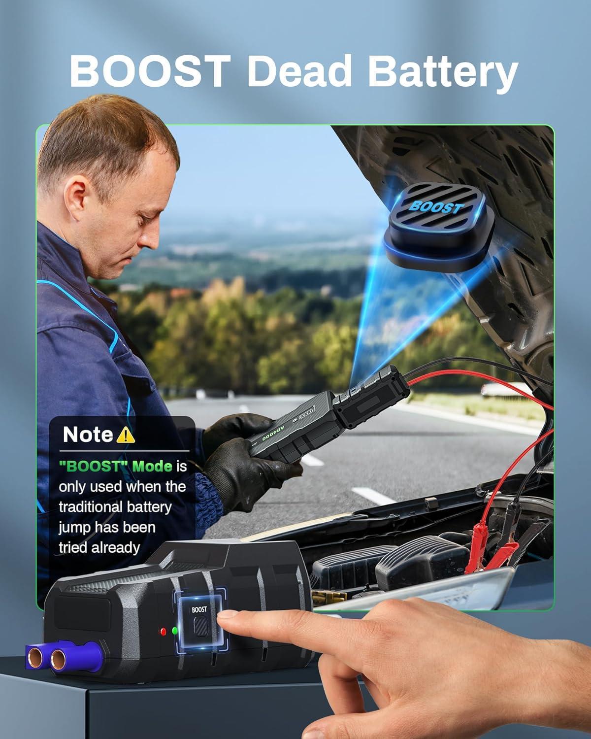 4000A Car Jump Starter with Air Compressor & LED – Fast Charging & EVA Case