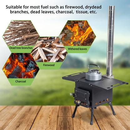 Multi-Fuel Stove with Chimney, Foldable Frame & Vent Control