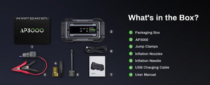 3000A Portable Car Emergency Jump Starter with Inflator, LED & Fast Charging