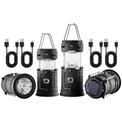 4-Pack Solar Rechargeable Lanterns with Flashlight Mode