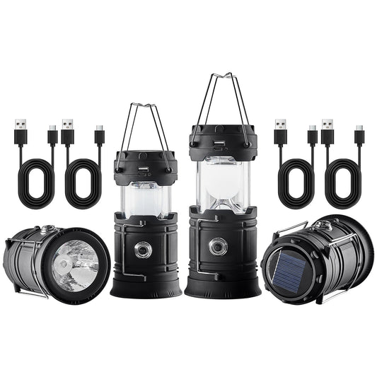 4-Pack Solar Rechargeable Lanterns with Flashlight Mode