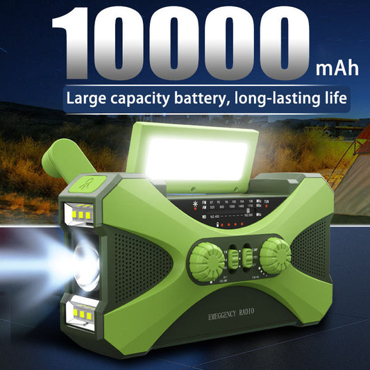 10,000mAh Emergency Radio | Hand Crank, Solar Power, LED, Power Bank, SOS Alarm