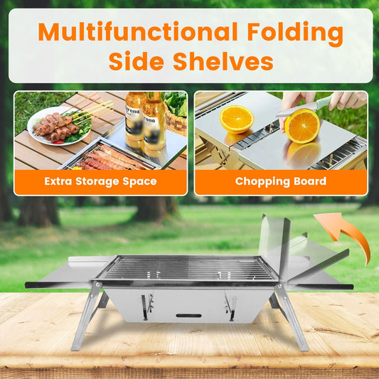3‑in‑1 Foldable Stainless Steel Charcoal Grill