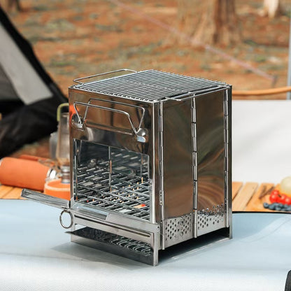 Mini Fold‑Flat Multi‑Fuel Stainless Steel Stove & Carry Bag