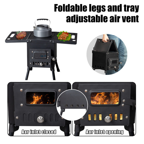 Multi-Fuel Stove with Chimney, Foldable Frame & Vent Control