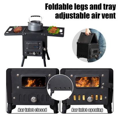 Multi-Fuel Stove with Chimney, Foldable Frame & Vent Control