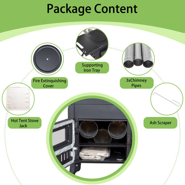 Multi-Fuel Stove with Chimney, Foldable Frame & Vent Control