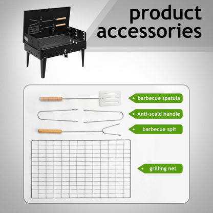 Portable Charcoal Grill with Lid and Adjustable Height